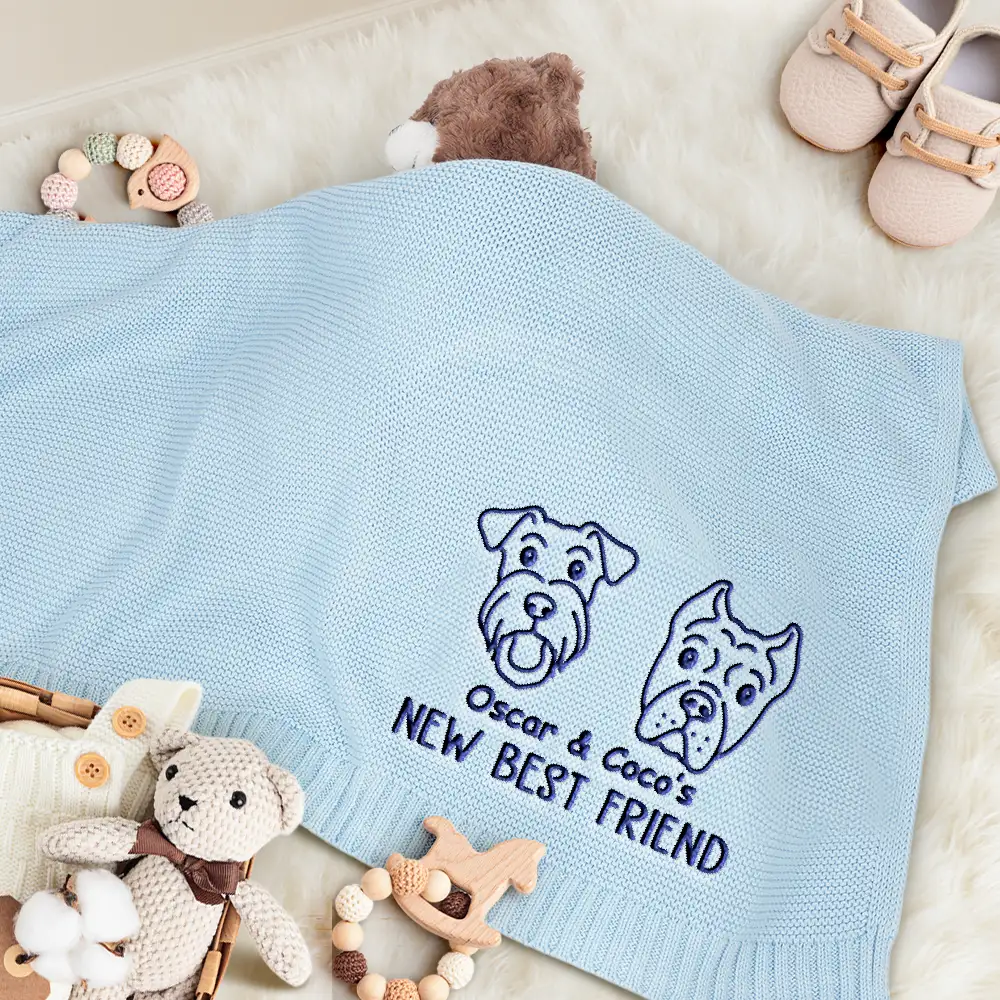 New Best Friend Baby - Personalized Embroidered Knitted Baby Blanket - Image 3