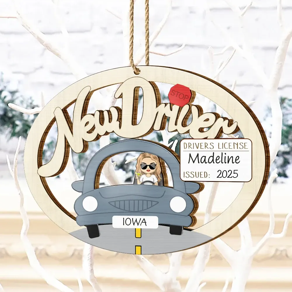 New Driver Christmas - Personalized Wooden Cutout Ornament - Image 4