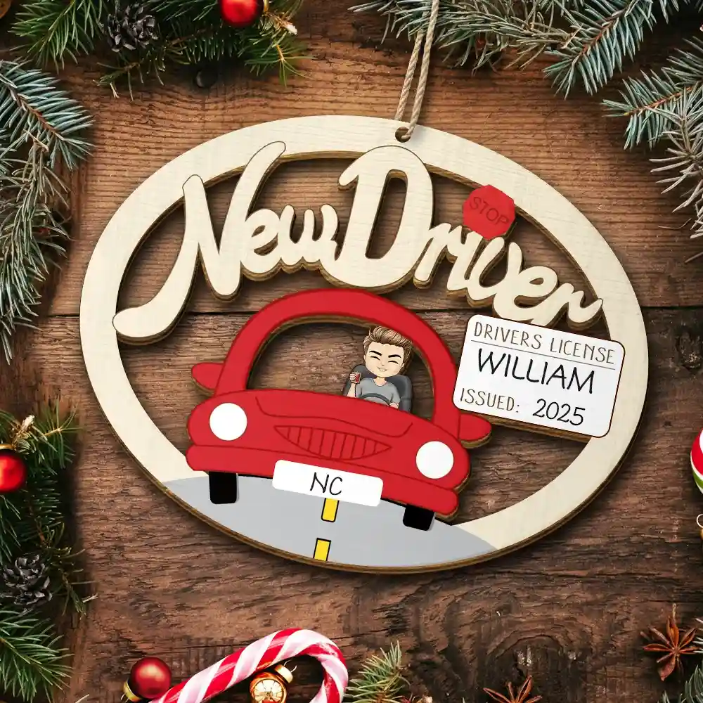 New Driver Christmas - Personalized Wooden Cutout Ornament - Image 5