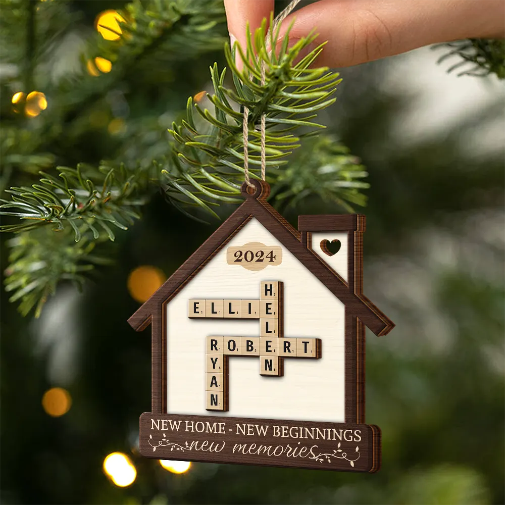 New Home New Beginnings New Memories Crossword Scrabble - Personalized 2-Layered Wooden Ornament - Image 3