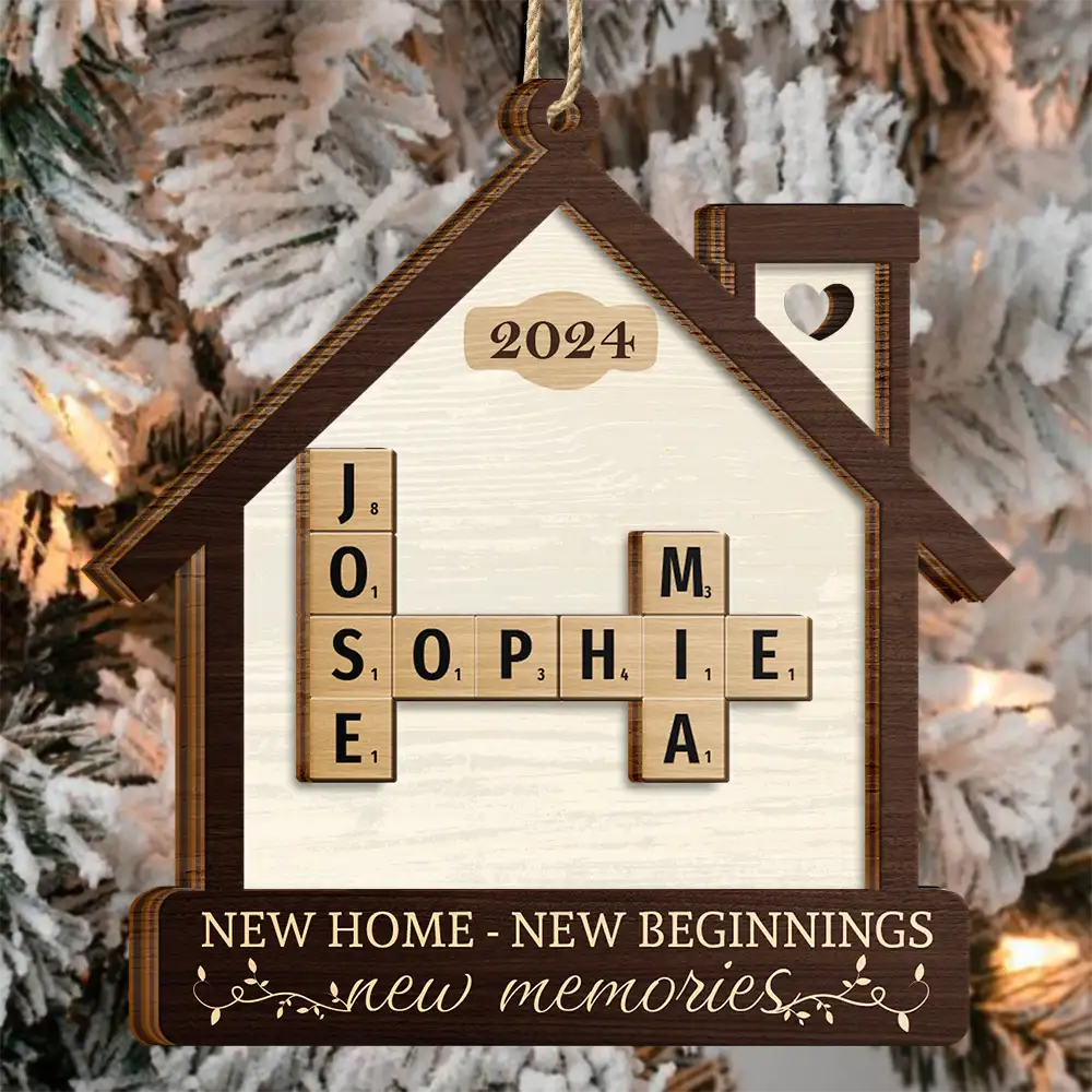 New Home New Beginnings New Memories Crossword Scrabble - Personalized 2-Layered Wooden Ornament - Image 4