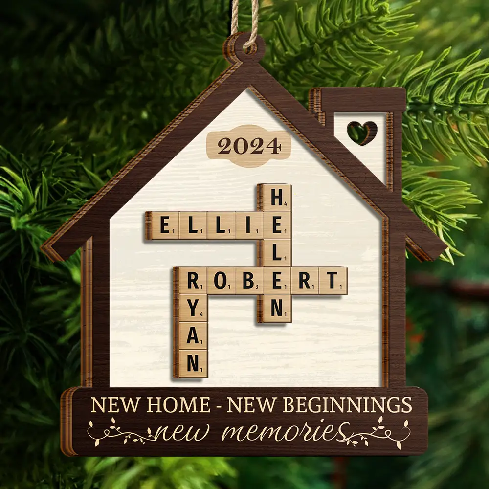 New Home New Beginnings New Memories Crossword Scrabble - Personalized 2-Layered Wooden Ornament - Image 5
