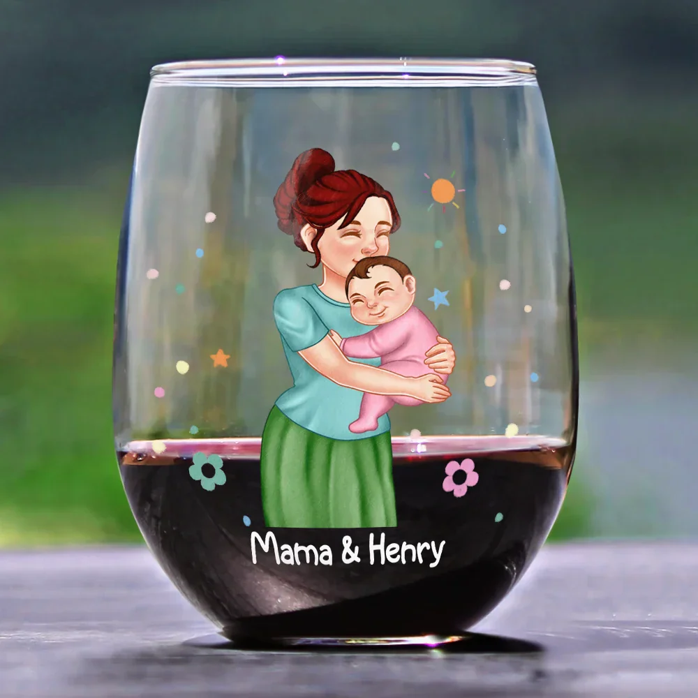New Mom And Baby You're Doing A Great Job Mommy - Personalized Stemless Wine Glass - Image 3
