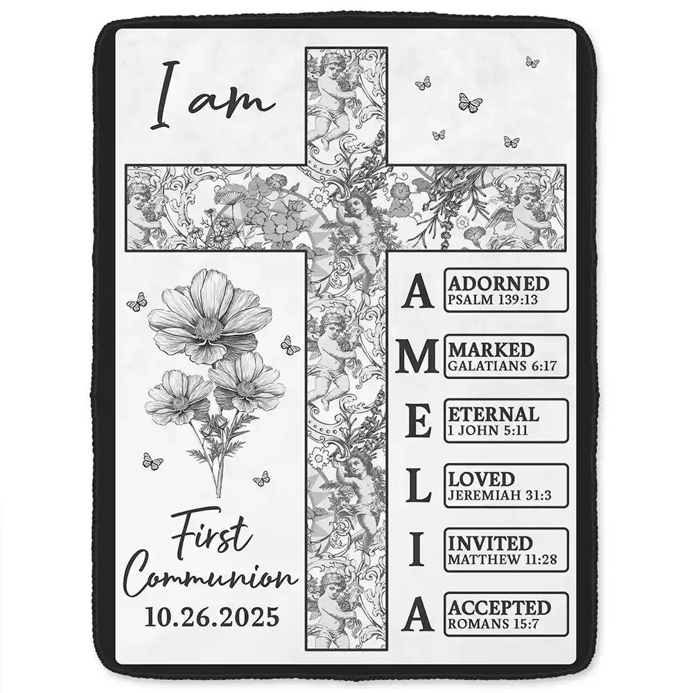Newborn Baby Baptized Dedicated Christened First Communion - Personalized Fleece Blanket, Sherpa Blanket - Image 2