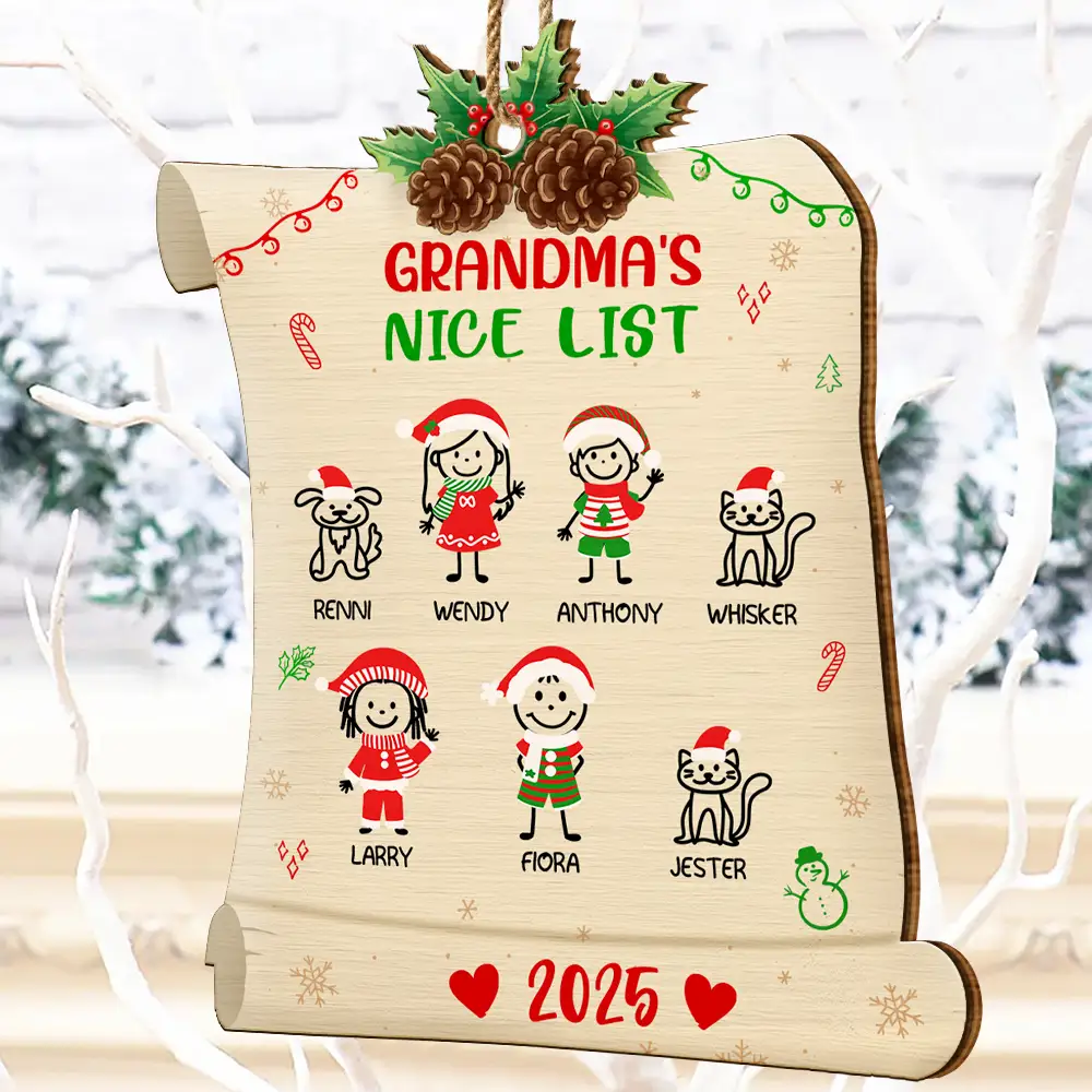 Nice List Of Grandma Mommy - Personalized Custom Shaped Wooden Ornament - Image 4