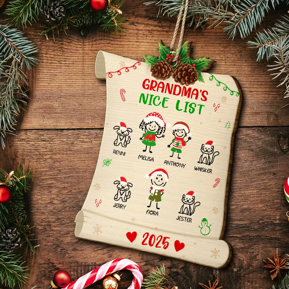 Nice List Of Grandma Mommy - Personalized Custom Shaped Wooden Ornament - Image 5