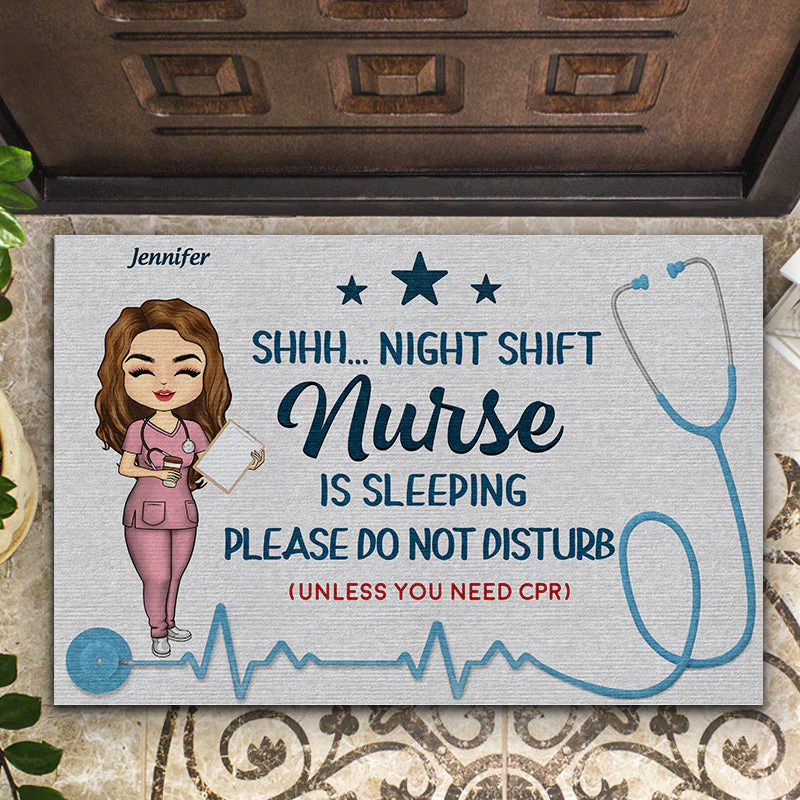 Night Shift Nurse Sleeping - Gift For Nurse - Personalized Custom Doormat - Image 2