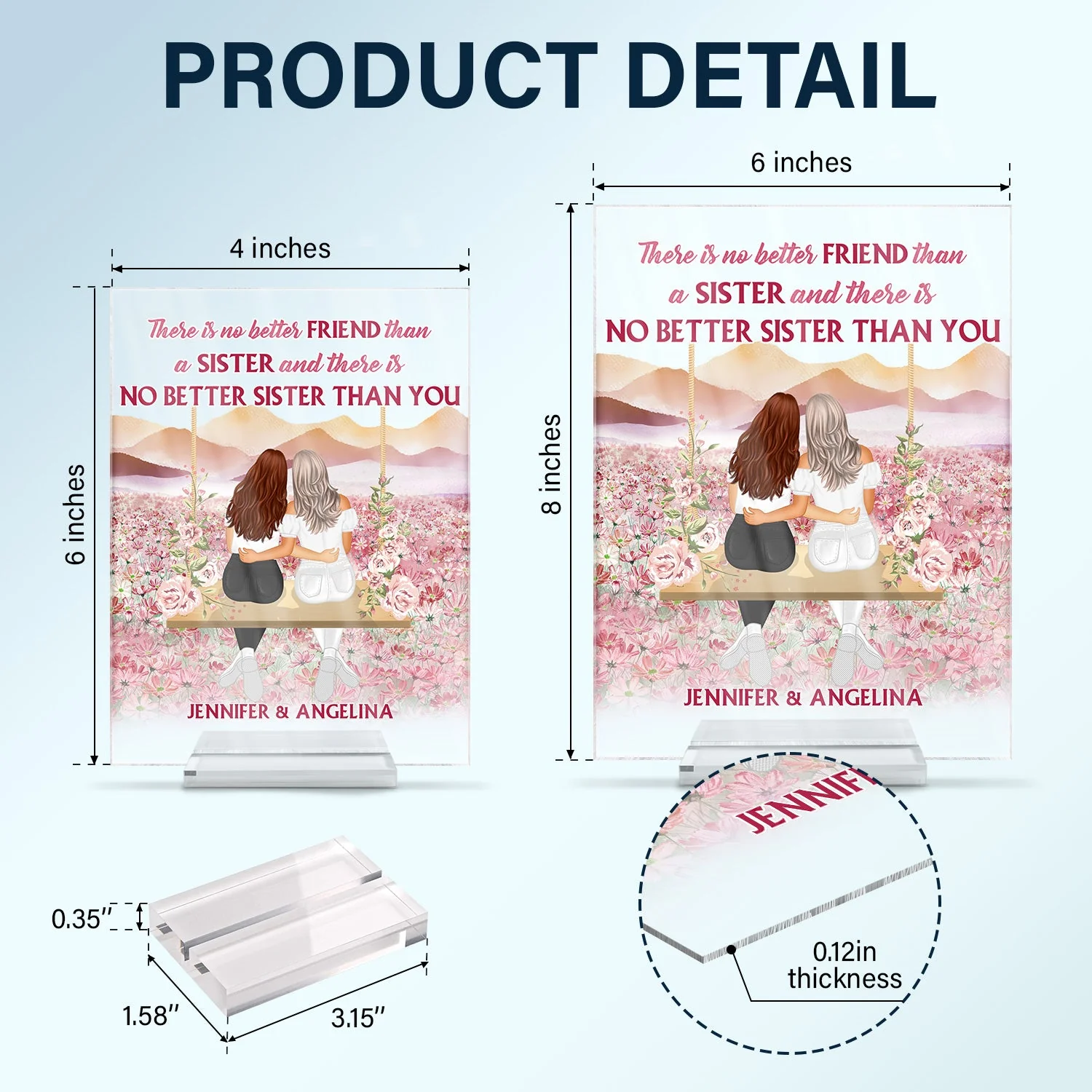 No Better Sister Than You Pink - Gift For Sisters - Personalized Custom Vertical Rectangle Acrylic Plaque - Image 5
