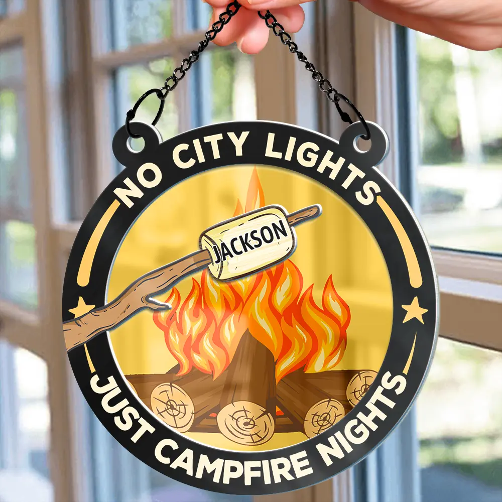 No City Lights Just Campfire Nights Couple - Personalized Acrylic Window Hanging Suncatcher - Image 2