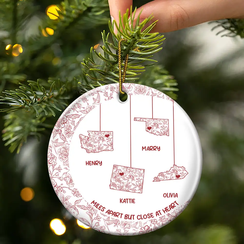 No Distance Can Break Family Love - Personalized Circle Ceramic Ornament - Image 3