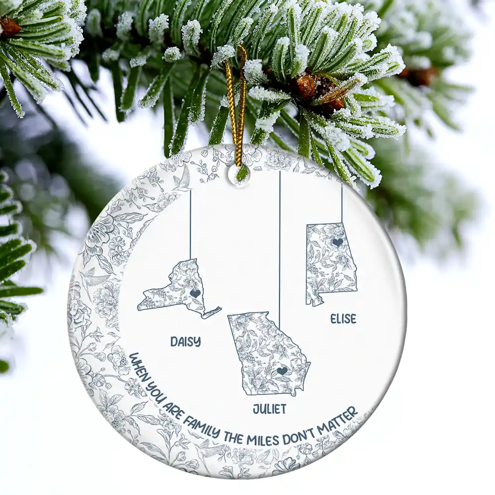 No Distance Can Break Family Love - Personalized Circle Ceramic Ornament - Image 4