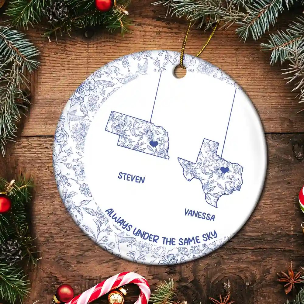 No Distance Can Break Family Love - Personalized Circle Ceramic Ornament - Image 5