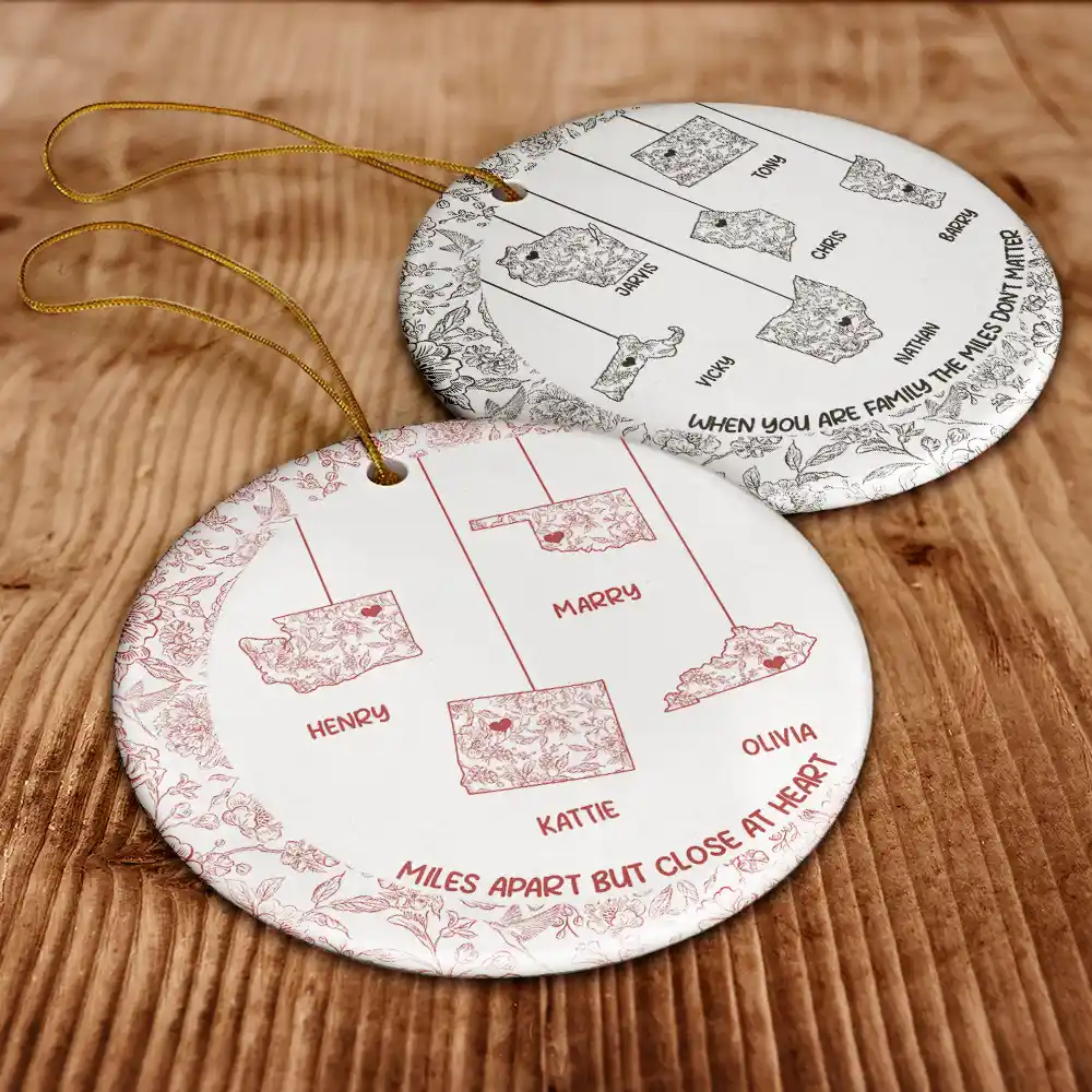 No Distance Can Break Family Love - Personalized Circle Ceramic Ornament - Image 6