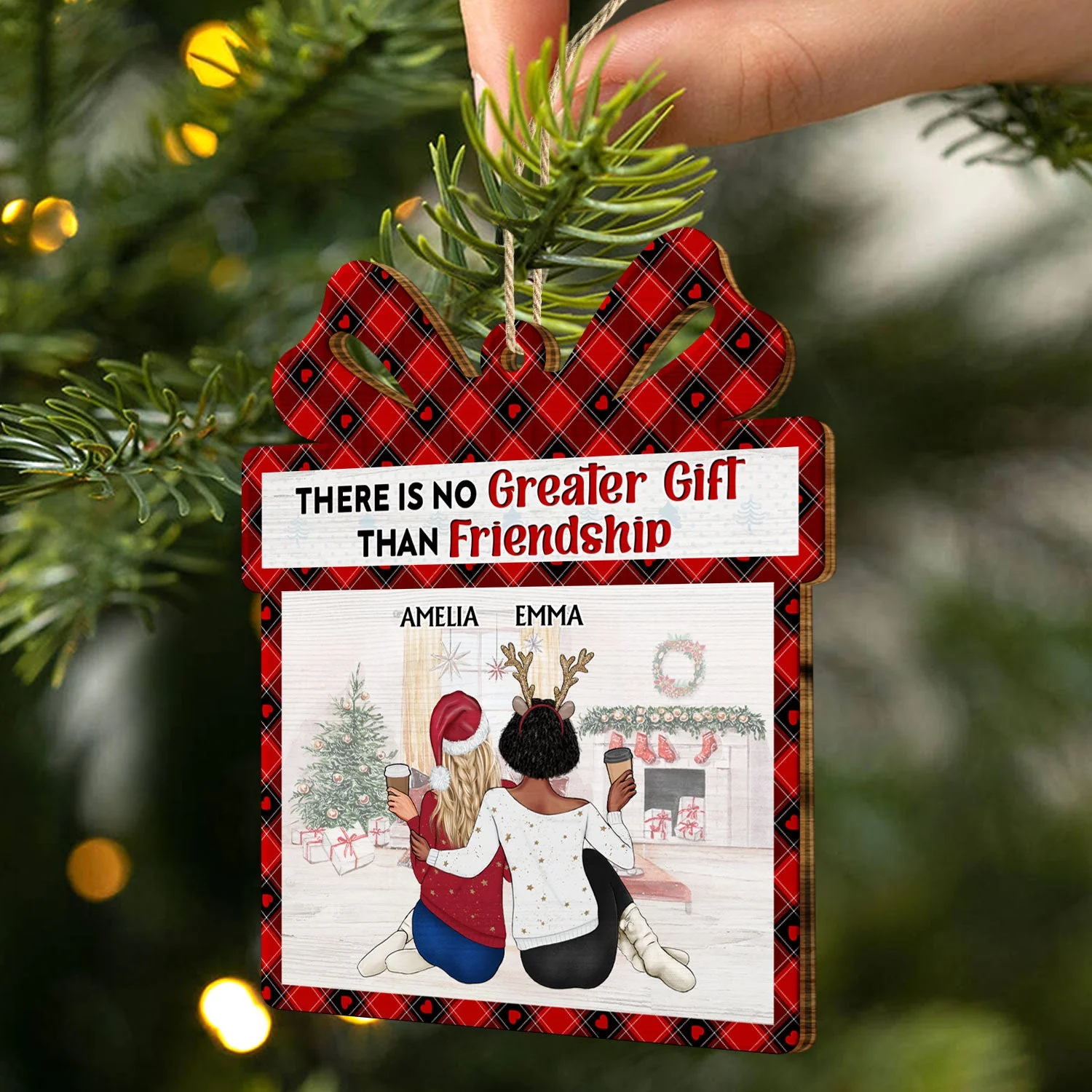 No Greater Gift Than Friendship - Christmas Gifts For Besties, Best Friends - Personalized Custom Shaped Wooden Ornament - Image 2