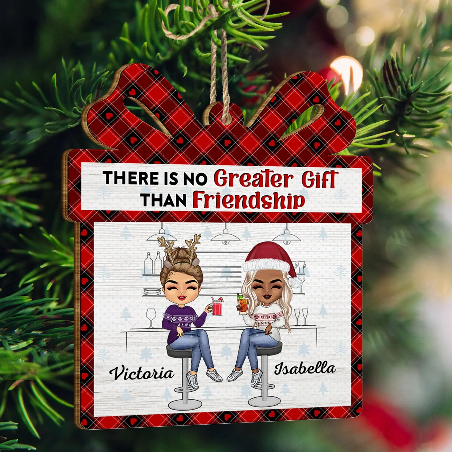 No Greater Gift Than Friendship - Christmas Gifts For Besties - Personalized Custom Shaped Wooden Ornament - Image 3
