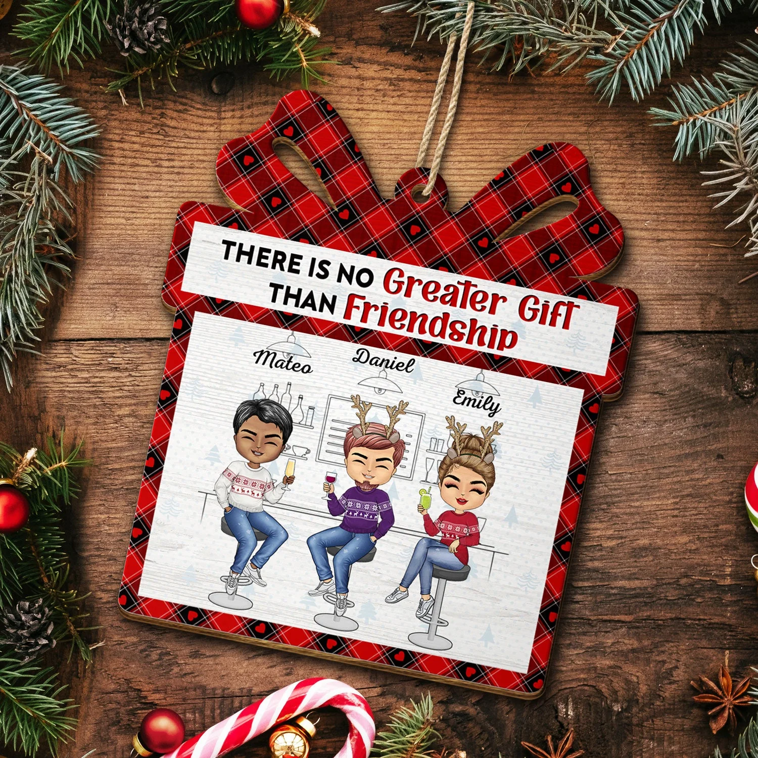 No Greater Gift Than Friendship - Christmas Gifts For Besties - Personalized Custom Shaped Wooden Ornament - Image 5