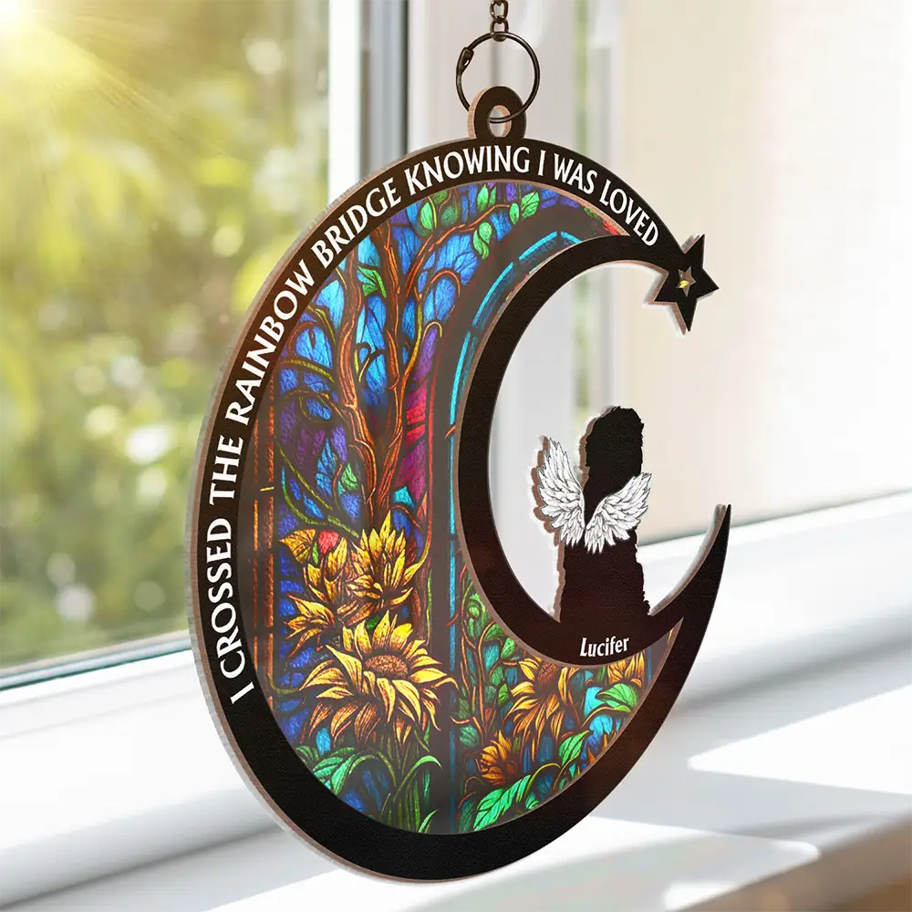 No Longer By My Side Dog Cat Memorial - Personalized Window Hanging Suncatcher Ornament - Image 3