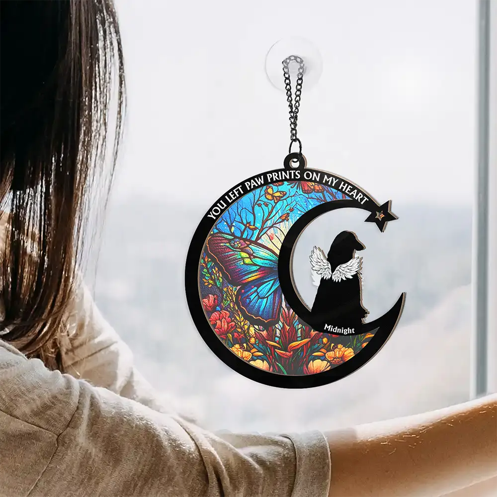 No Longer By My Side Dog Cat Memorial - Personalized Window Hanging Suncatcher Ornament - Image 4
