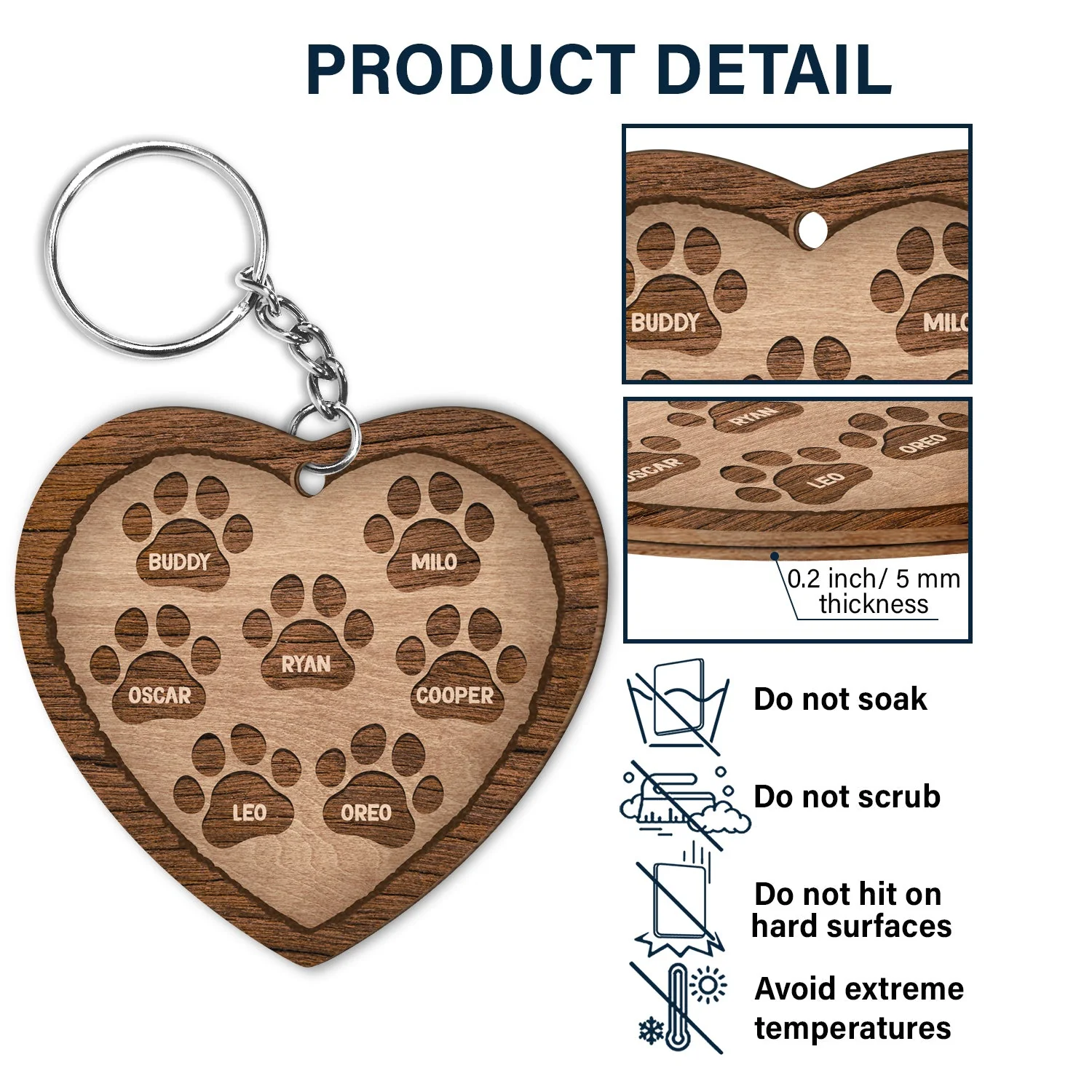 No Longer By My Side Dogs Cats - Pet Memorial Gift - Personalized Custom Wooden Keychain - Image 5