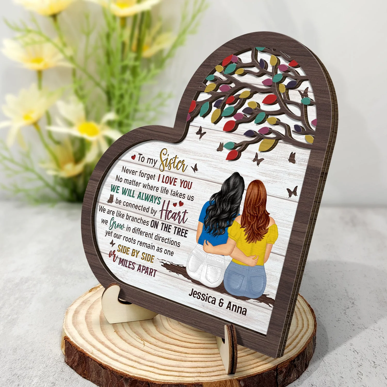 No Matter Where Life Takes Us - Gift For Sisters, Siblings - Personalized 2-Layered Wooden Plaque With Stand - Image 2