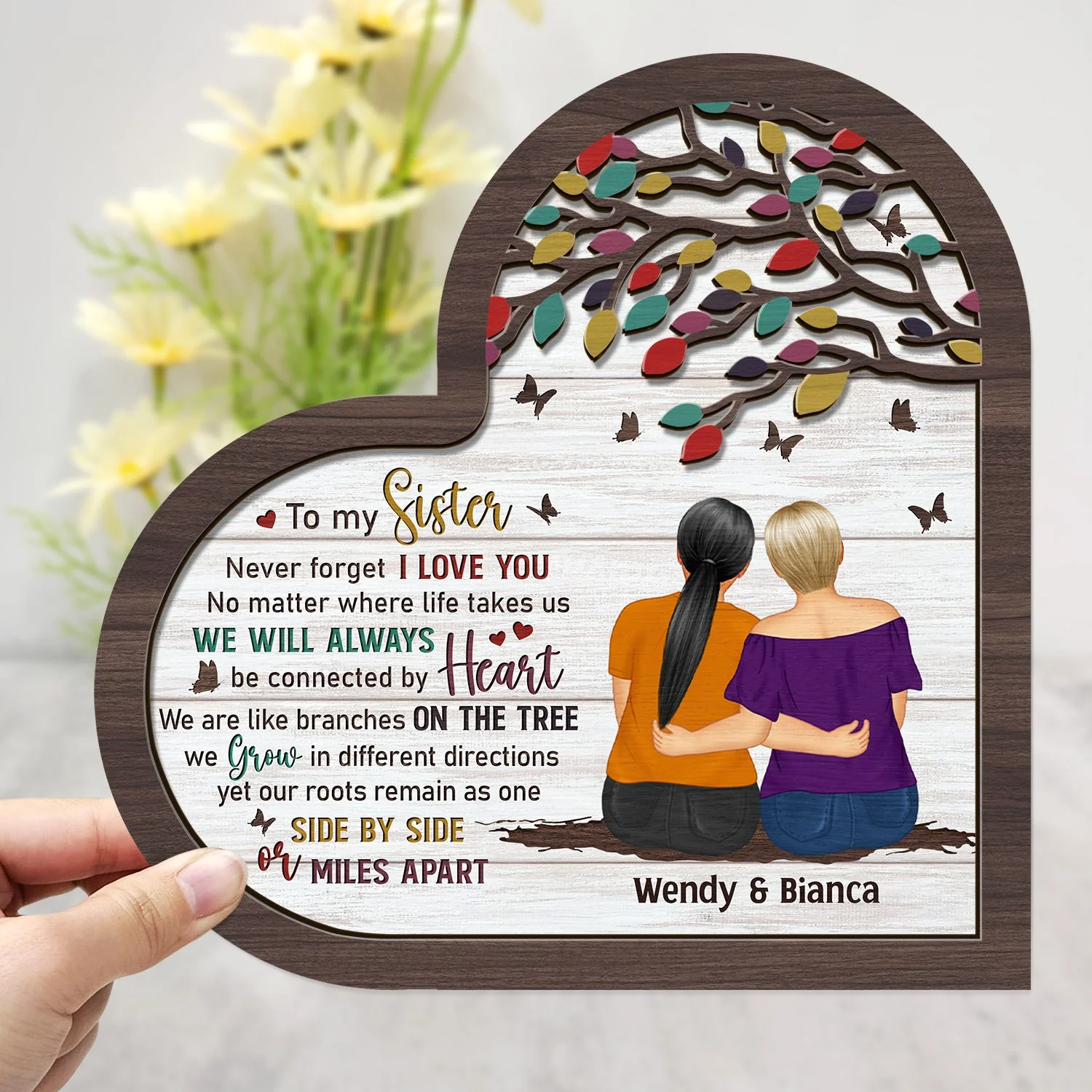 No Matter Where Life Takes Us - Gift For Sisters, Siblings - Personalized 2-Layered Wooden Plaque With Stand - Image 3