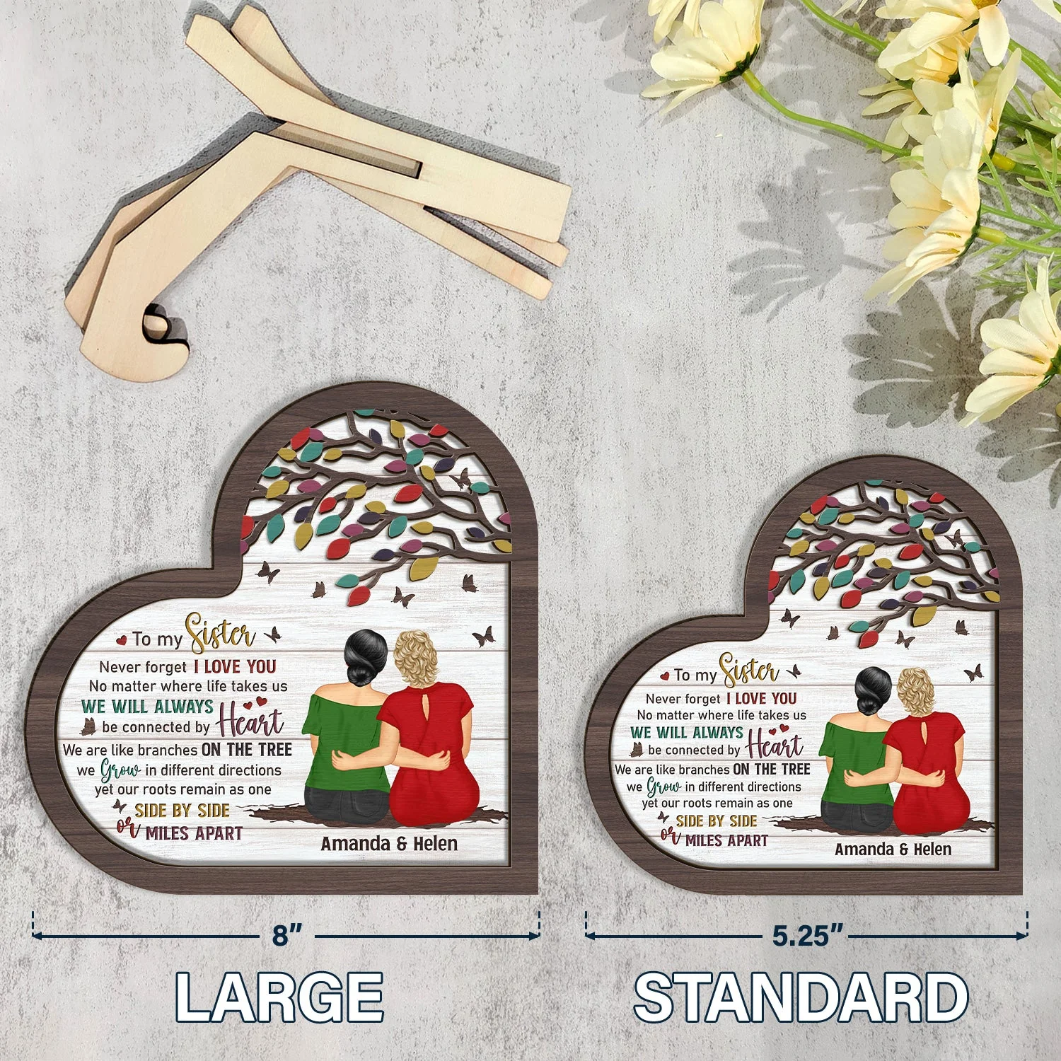 No Matter Where Life Takes Us - Gift For Sisters, Siblings - Personalized 2-Layered Wooden Plaque With Stand - Image 5