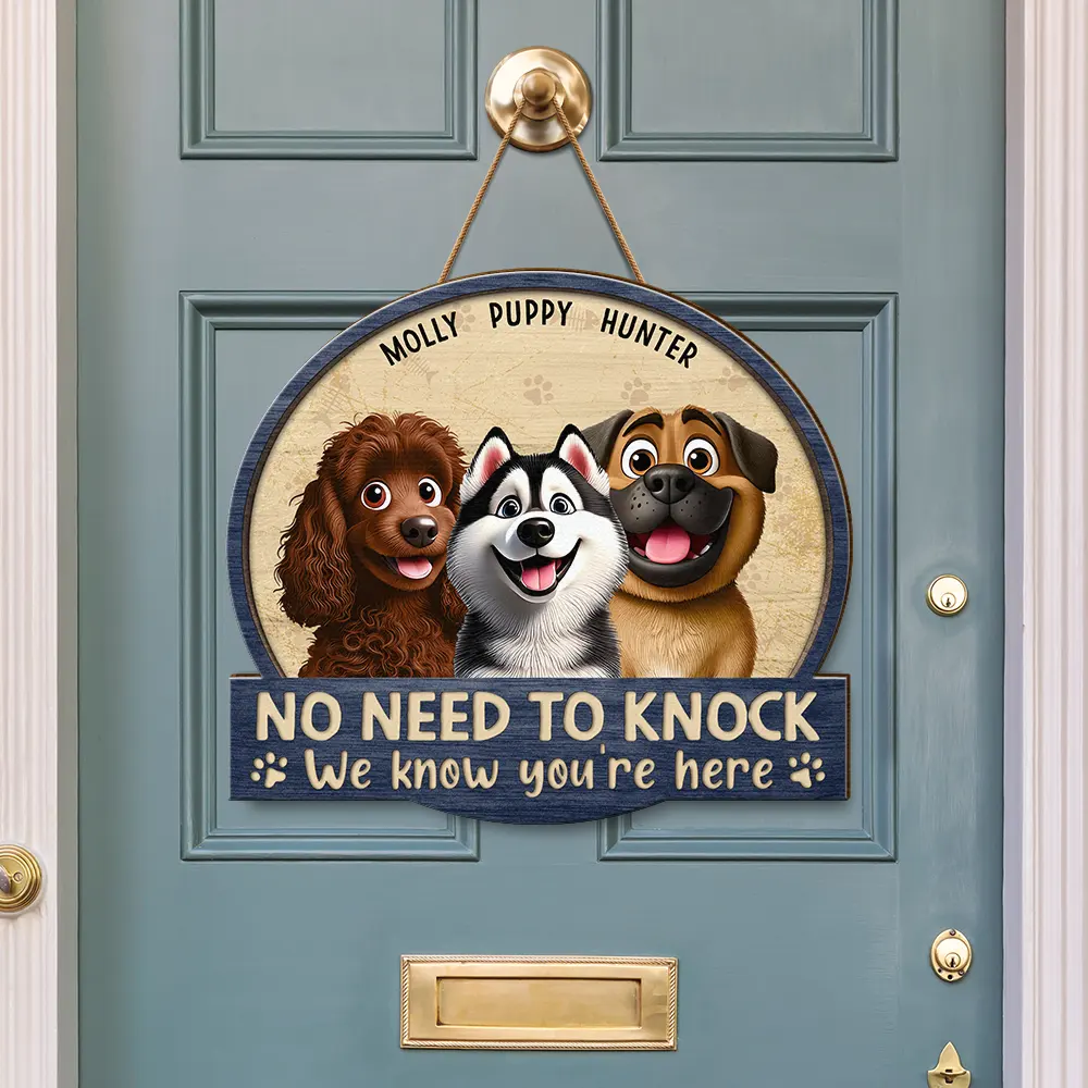 No Need To Knock 3D Effect Pets - Personalized Custom Shaped Wood Sign - Image 3