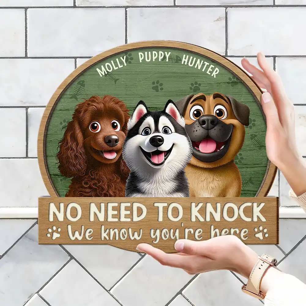 No Need To Knock 3D Effect Pets - Personalized Custom Shaped Wood Sign - Image 4