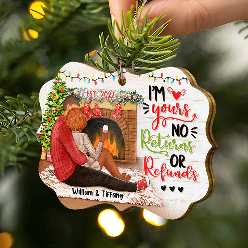 No Returns No Refunds - Christmas Back Couples - Personalized Wooden Ornament - Image 2