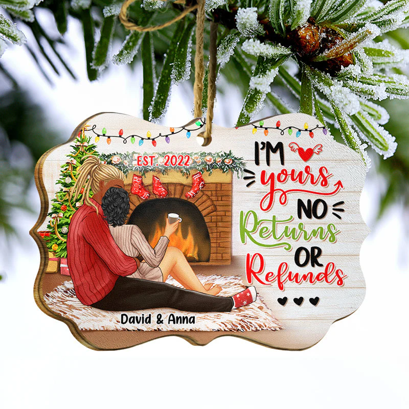 No Returns No Refunds - Christmas Back Couples - Personalized Wooden Ornament - Image 3