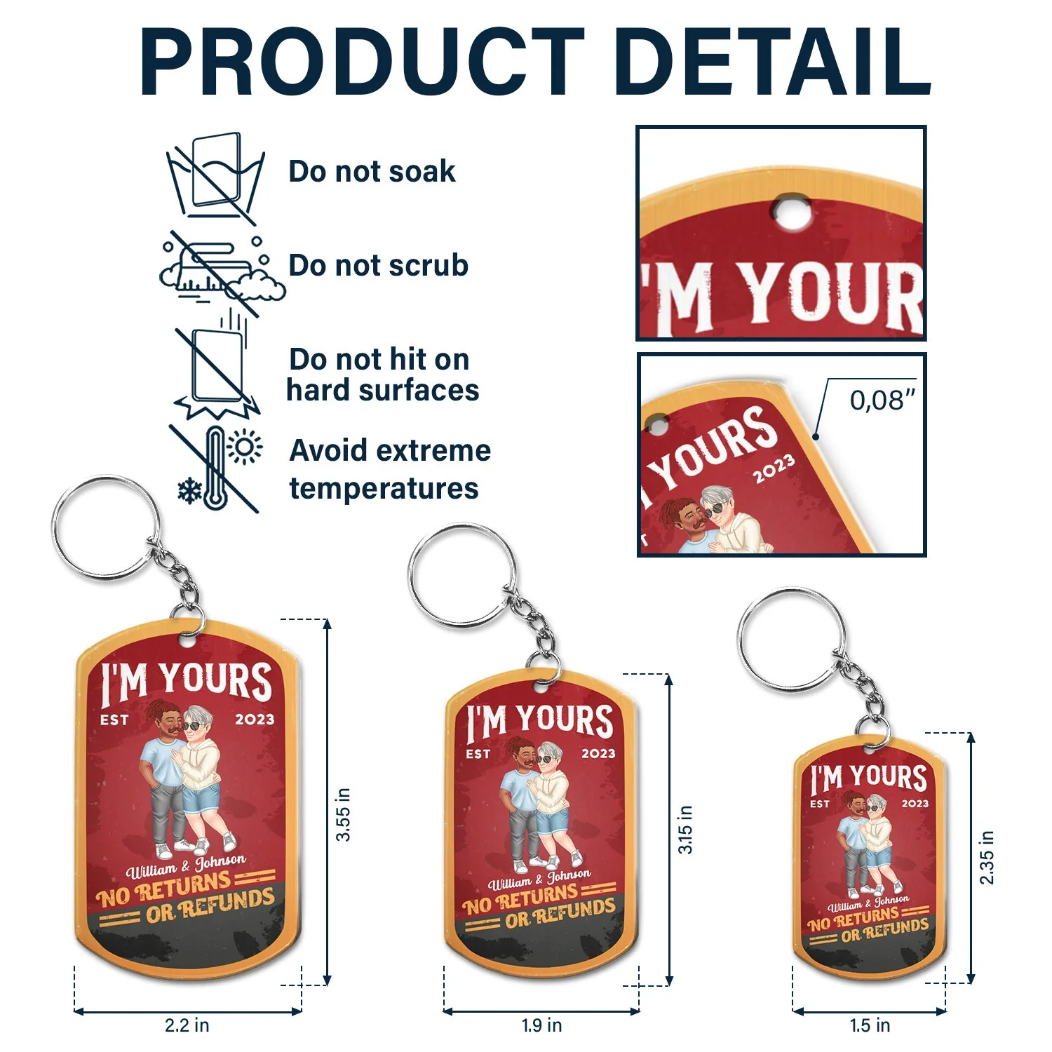 No Returns Or Refunds - Anniversary Gift For Spouse, Lover, Couple, Husband, Wife, Girlfriend, Boyfriend - Personalized Aluminum Keychain - Image 5