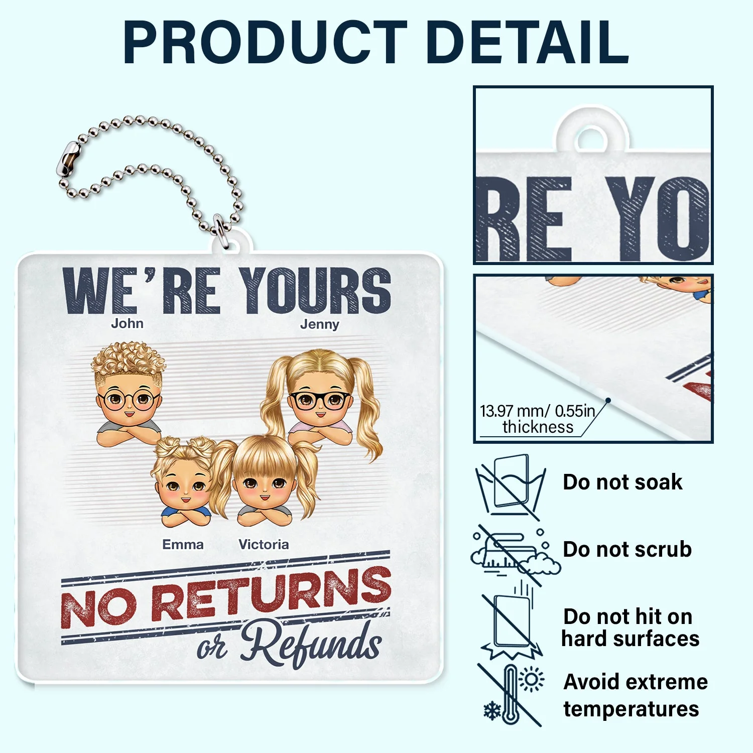 No Returns Or Refunds Chibi Grandkids - Funny Gift For Dad, Mom, Grandma, Grandpa - Personalized Acrylic Car Hanger - Image 5