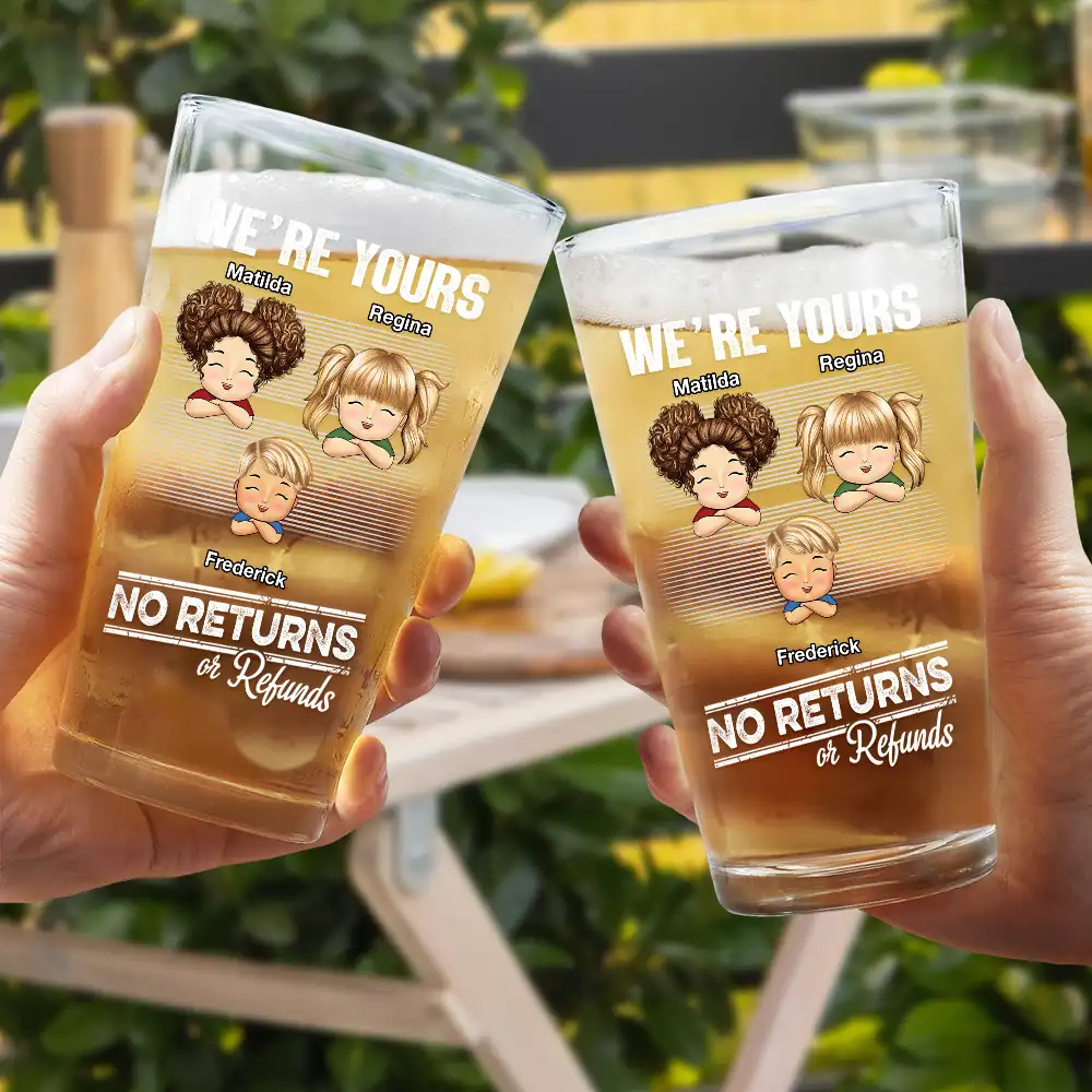 No Returns Or Refunds Chibi Grandkids - Personalized Beer Glass - Image 4