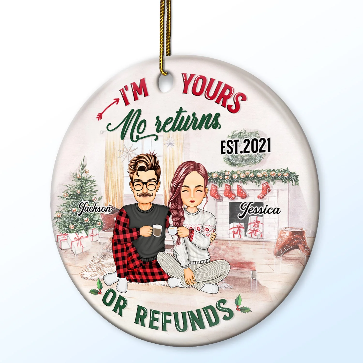 No Returns Or Refunds - Christmas Gift For Couples, Lover, Husband, Wife - Personalized Circle Ceramic Ornament - Image 2