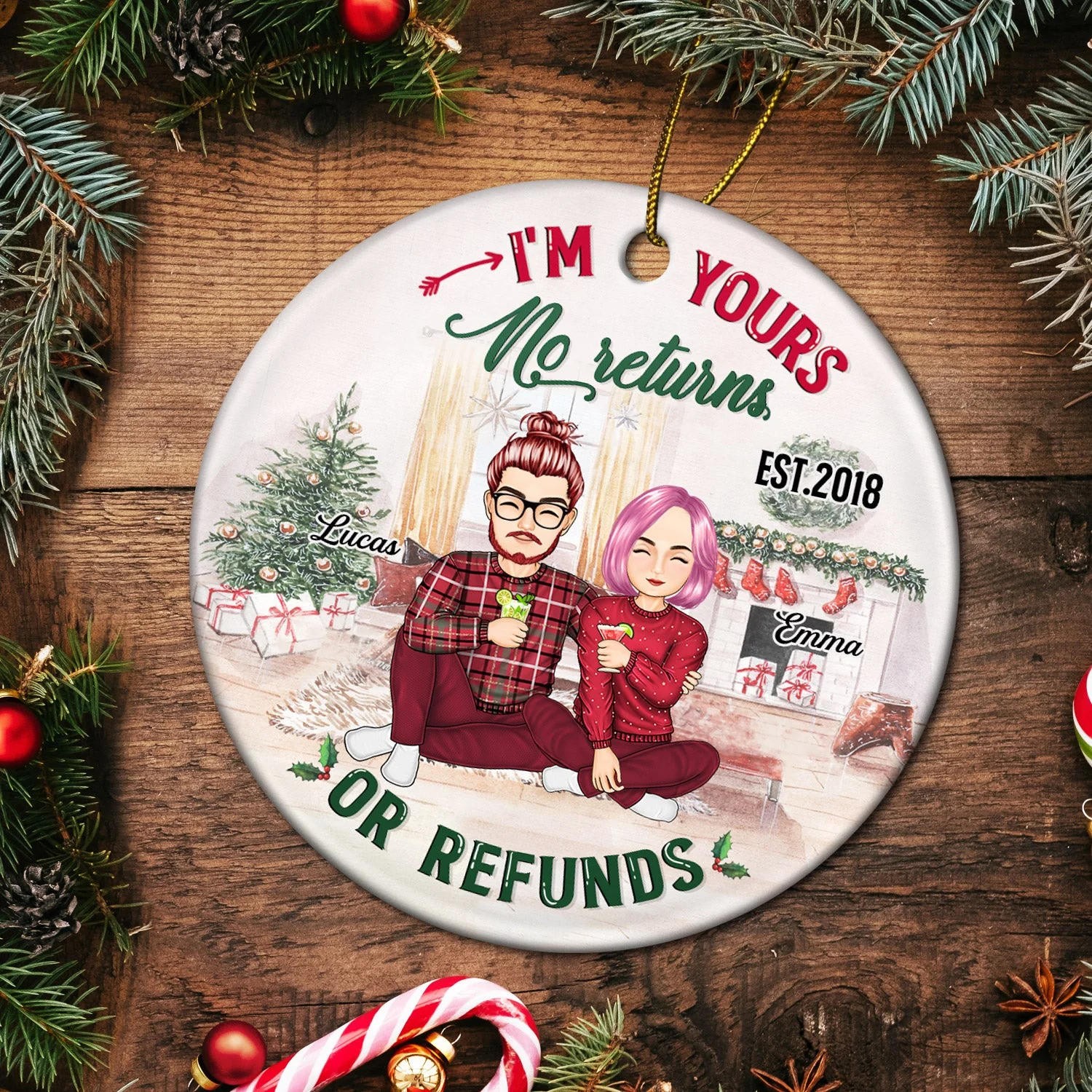 No Returns Or Refunds - Christmas Gift For Couples, Lover, Husband, Wife - Personalized Circle Ceramic Ornament - Image 5