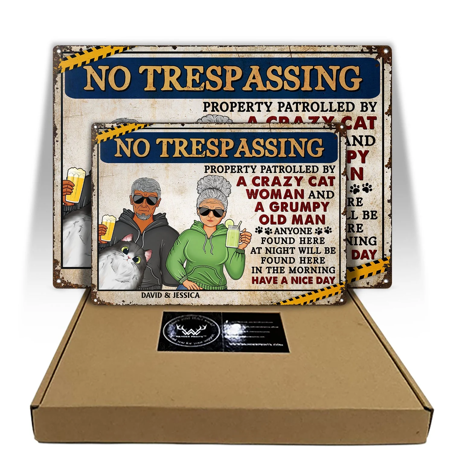 No Trespassing Property Patrolled By Crazy Dog Lady And A Grumpy Old Man - Home Decor, Backyard Decor, Couple Gift For Dog Lovers & Cat Lovers - Personalized Custom Classic Metal Signs - Image 5