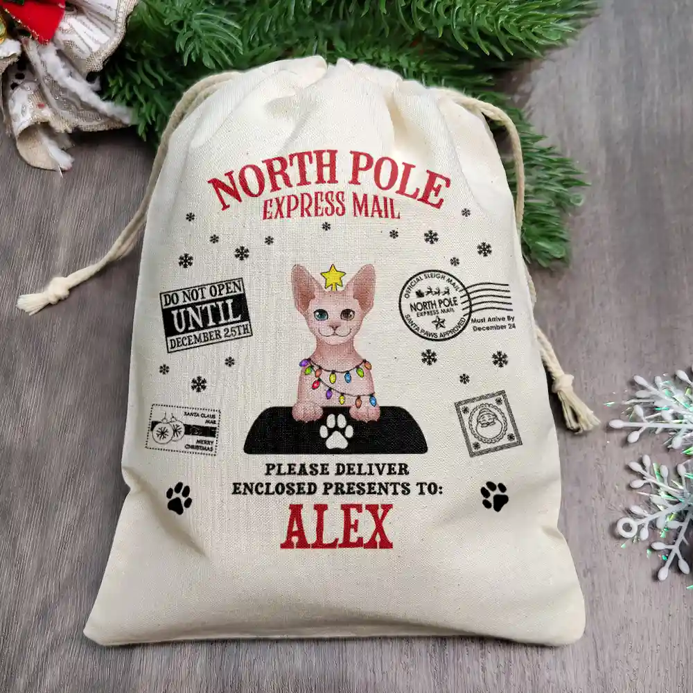 North Pole Santa Paws Sack Funny Pet - Personalized Favor Bag - Image 2