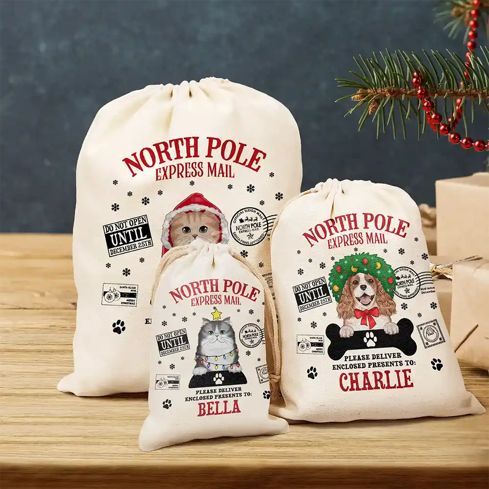 North Pole Santa Paws Sack Funny Pet - Personalized Favor Bag - Image 3