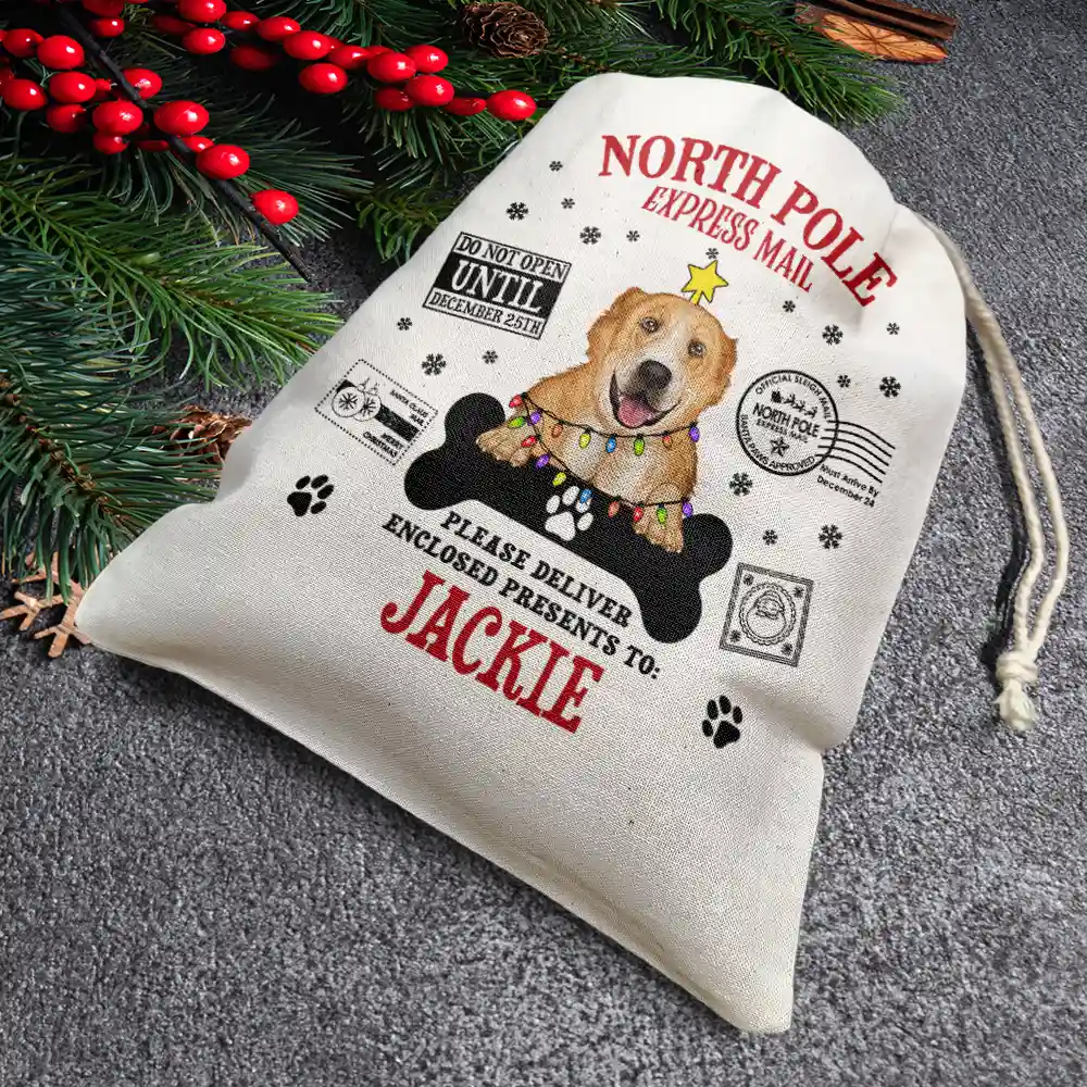 North Pole Santa Paws Sack Funny Pet - Personalized Favor Bag - Image 4