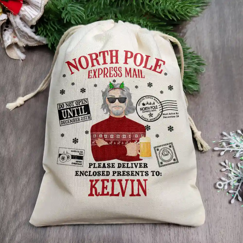 North Pole Santa Sack Cartoon Family - Personalized Favor Bag - Image 2
