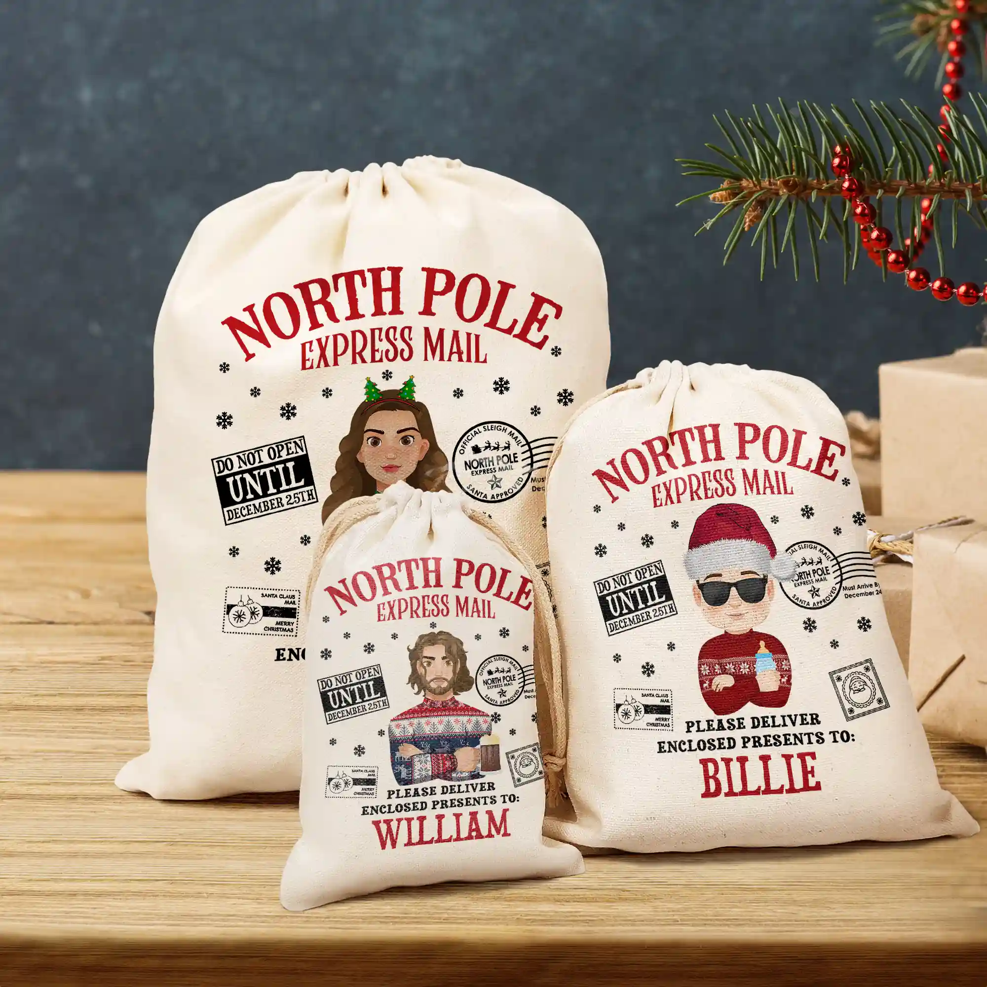 North Pole Santa Sack Cartoon Family - Personalized Favor Bag - Image 3