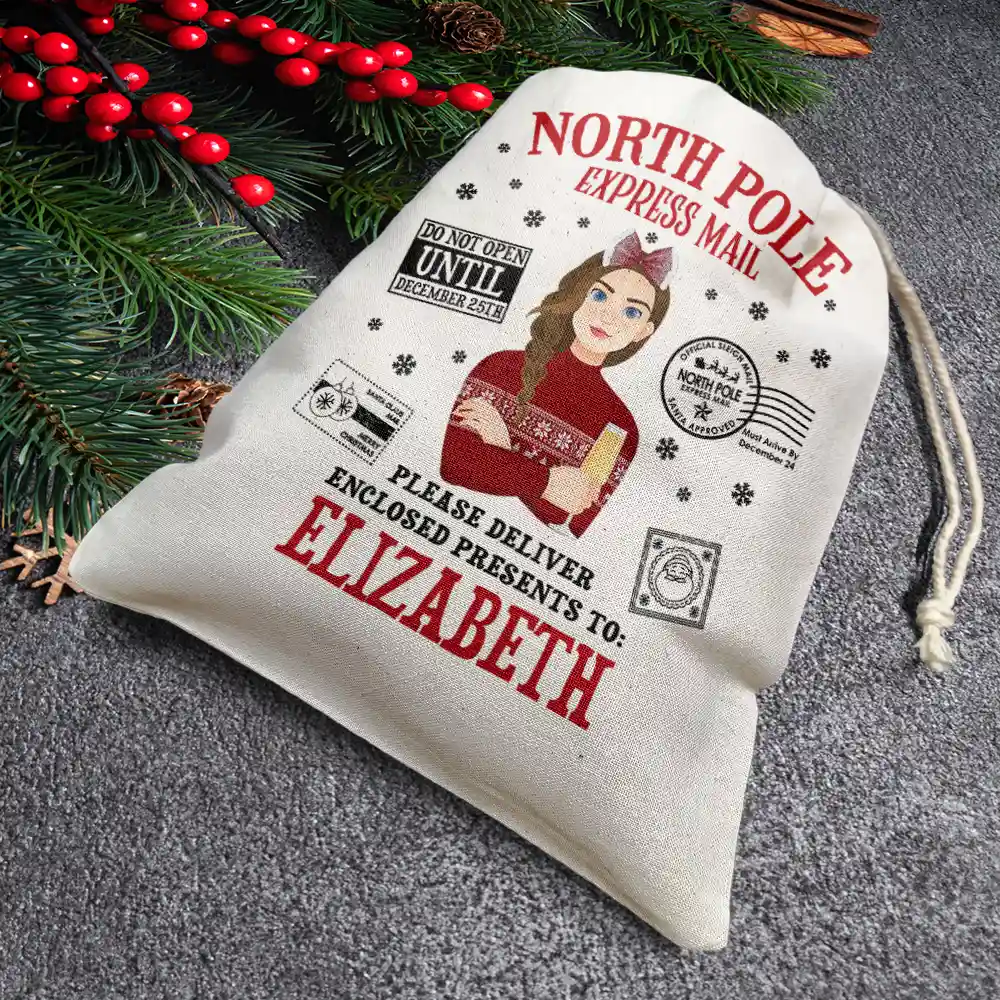 North Pole Santa Sack Cartoon Family - Personalized Favor Bag - Image 4