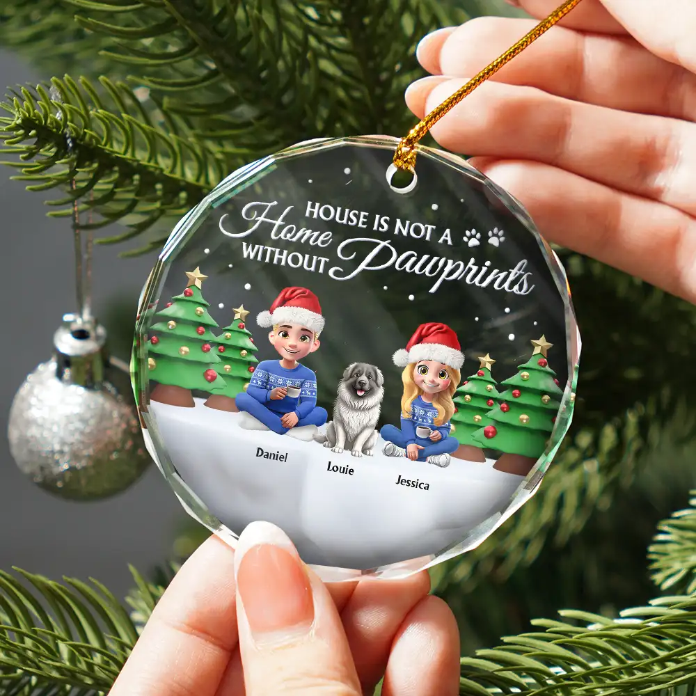 Not A Home Without Pawprints - Personalized Circle Glass Ornament - Image 2