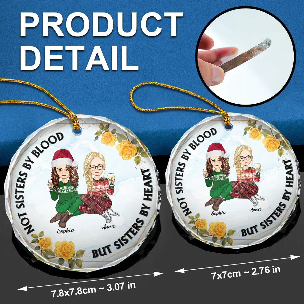 Not Sisters By Blood Besties - Personalized Circle Glass Ornament - Image 6