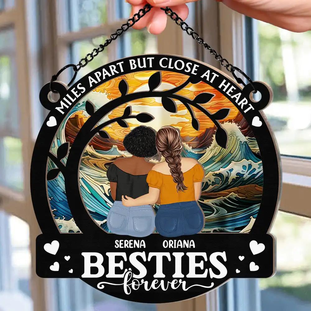 Not Sisters By Blood But Sisters By Heart Besties Forever - Personalized Window Hanging Suncatcher Ornament - Image 2