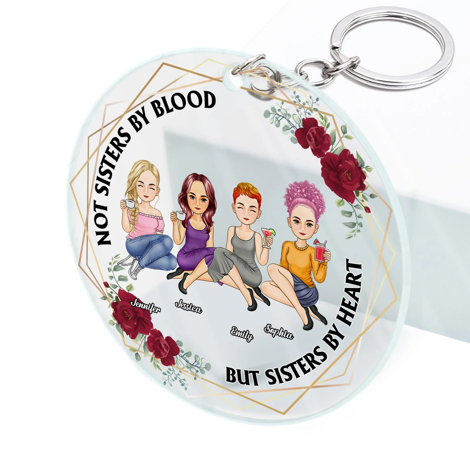 Not Sisters By Blood But Sisters By Heart - Gift For Besties - Personalized Acrylic Keychain - Image 2
