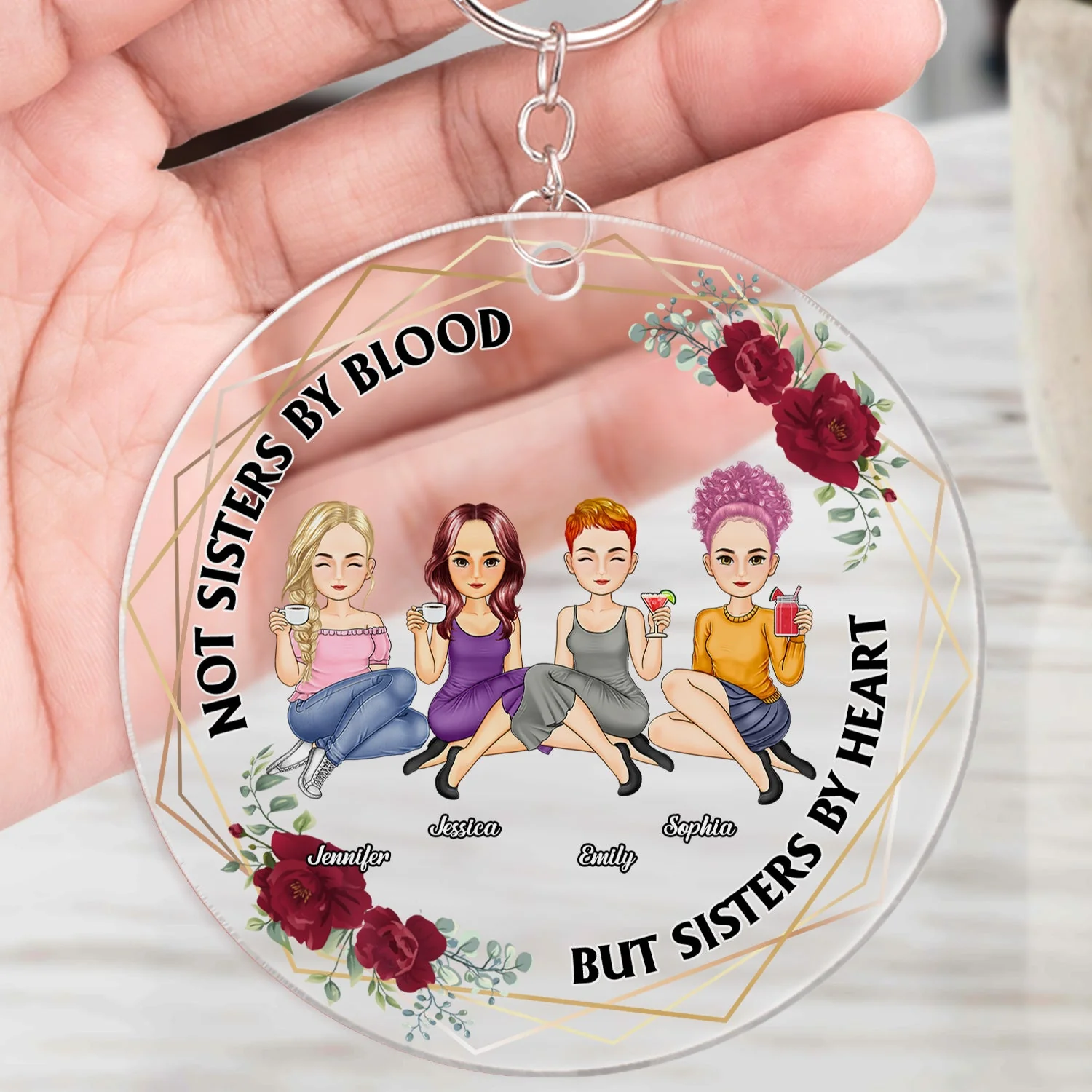 Not Sisters By Blood But Sisters By Heart - Gift For Besties - Personalized Acrylic Keychain - Image 4