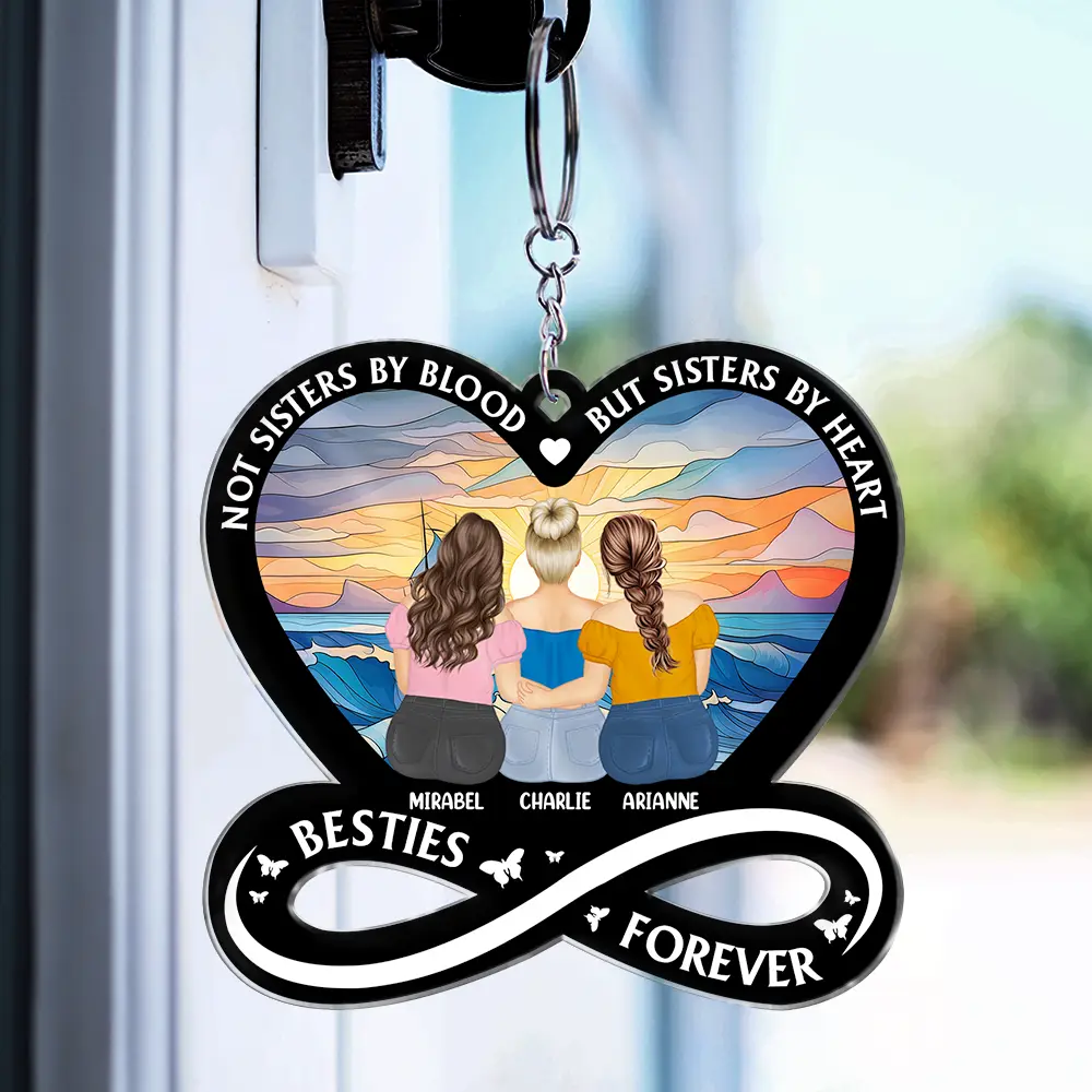 Not Sisters By Blood But Sisters By Heart - Personalized Acrylic Keychain - Image 3