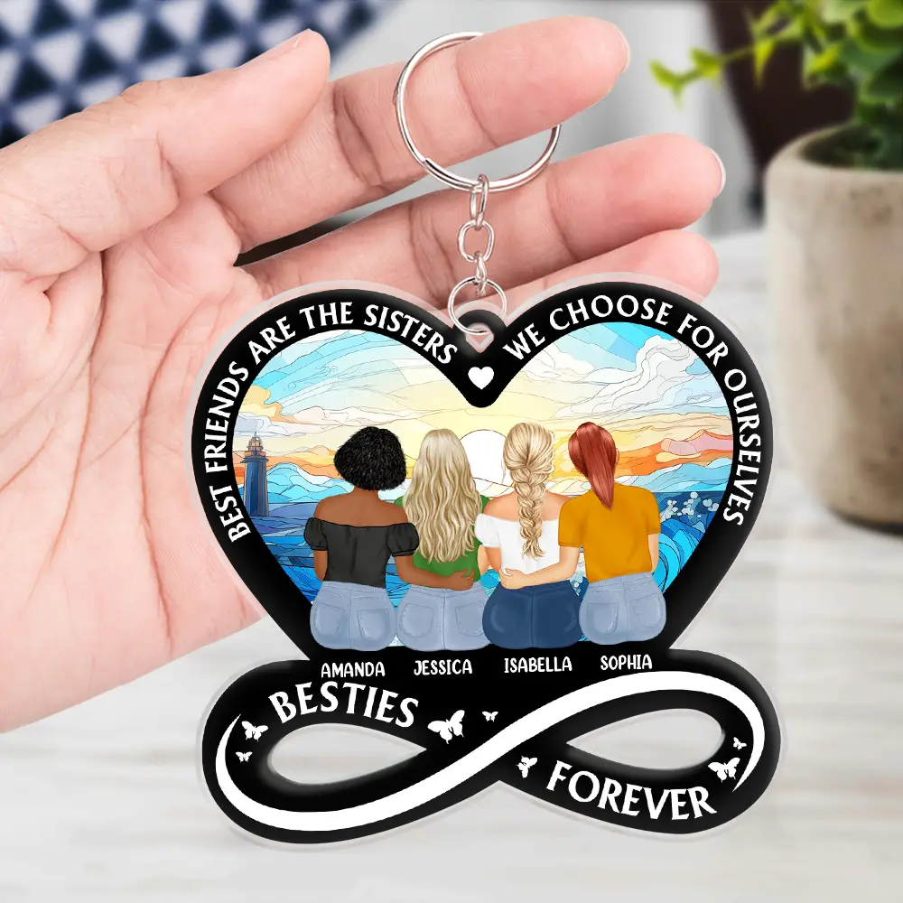 Not Sisters By Blood But Sisters By Heart - Personalized Acrylic Keychain - Image 4