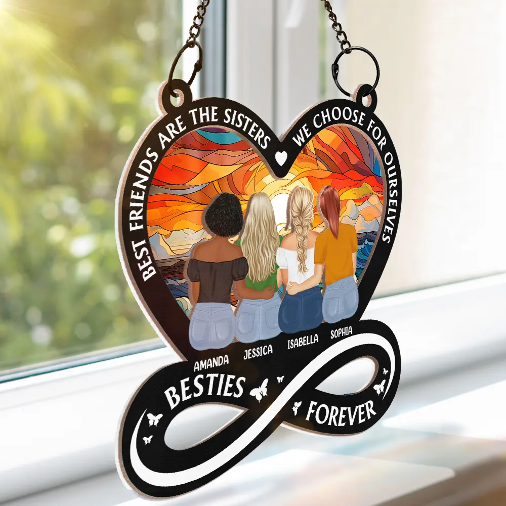 Not Sisters By Blood But Sisters By Heart - Personalized Window Hanging Suncatcher Ornament - Image 3
